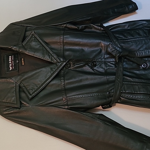 Wilsons Black Leather Button-up Belted Jacket Coat Thinsulate Zip Out Lined Wm L - Picture 5 of 16